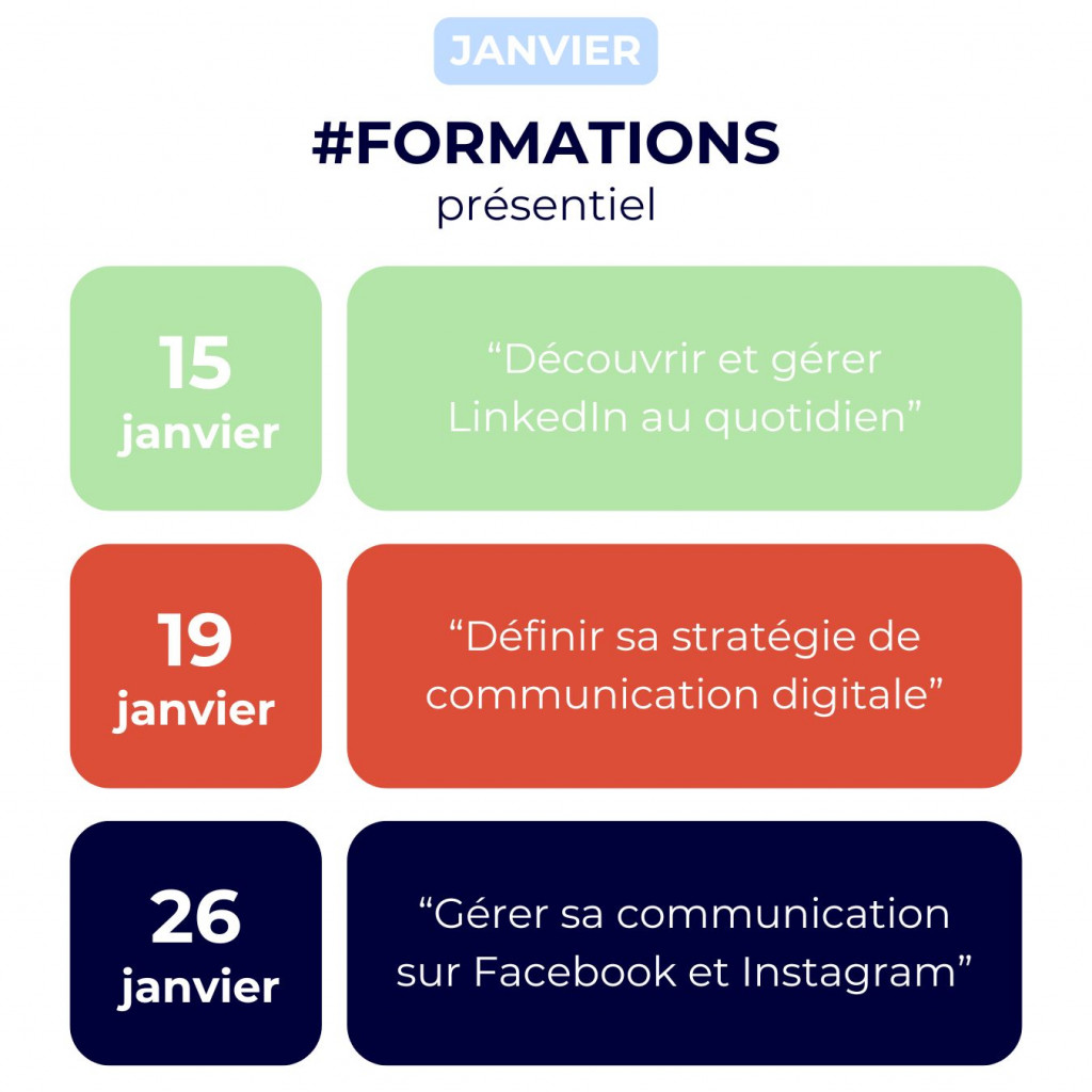 Dates formation réseaux sociaux janvier 2026